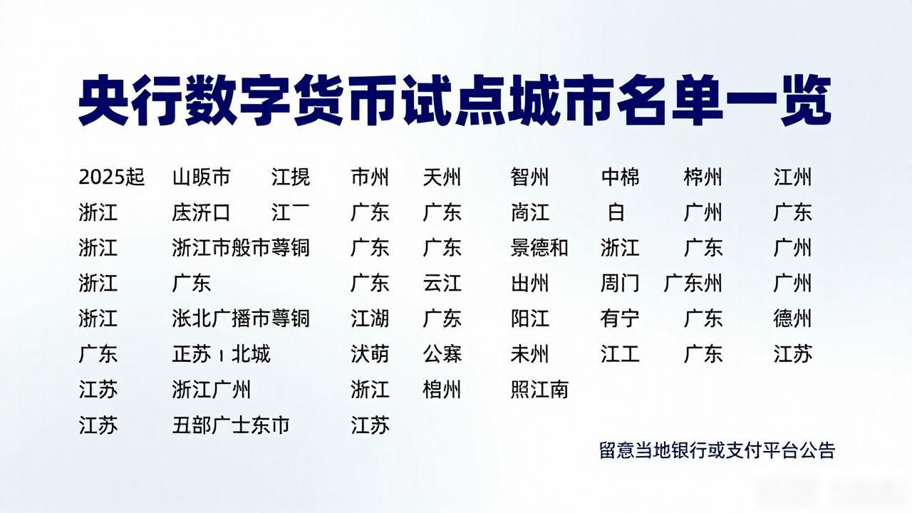 央行数字货币试点城市名单一览